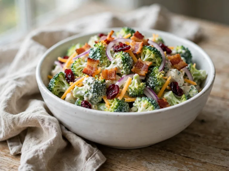 Broccoli salad with bacon, cheddar, and creamy dressing