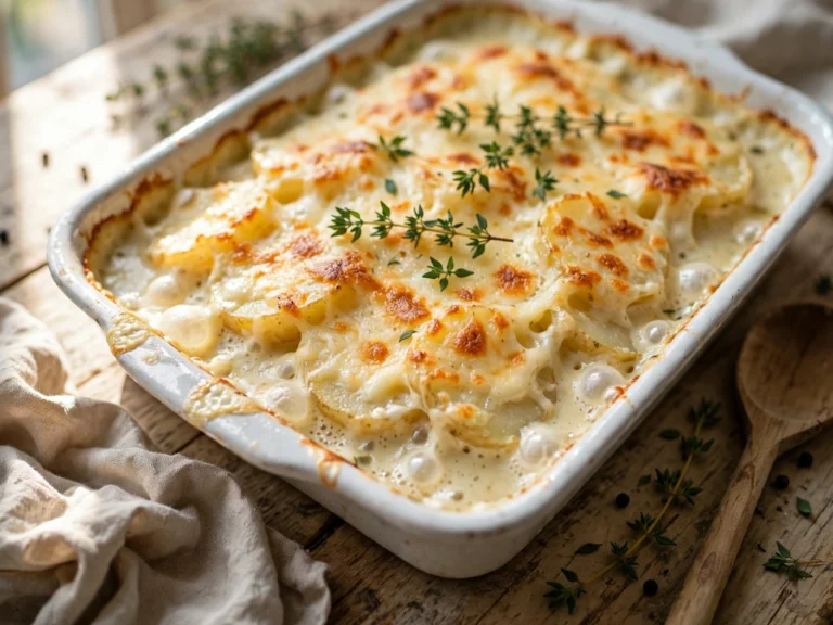 Creamy scalloped potatoes with golden thyme
